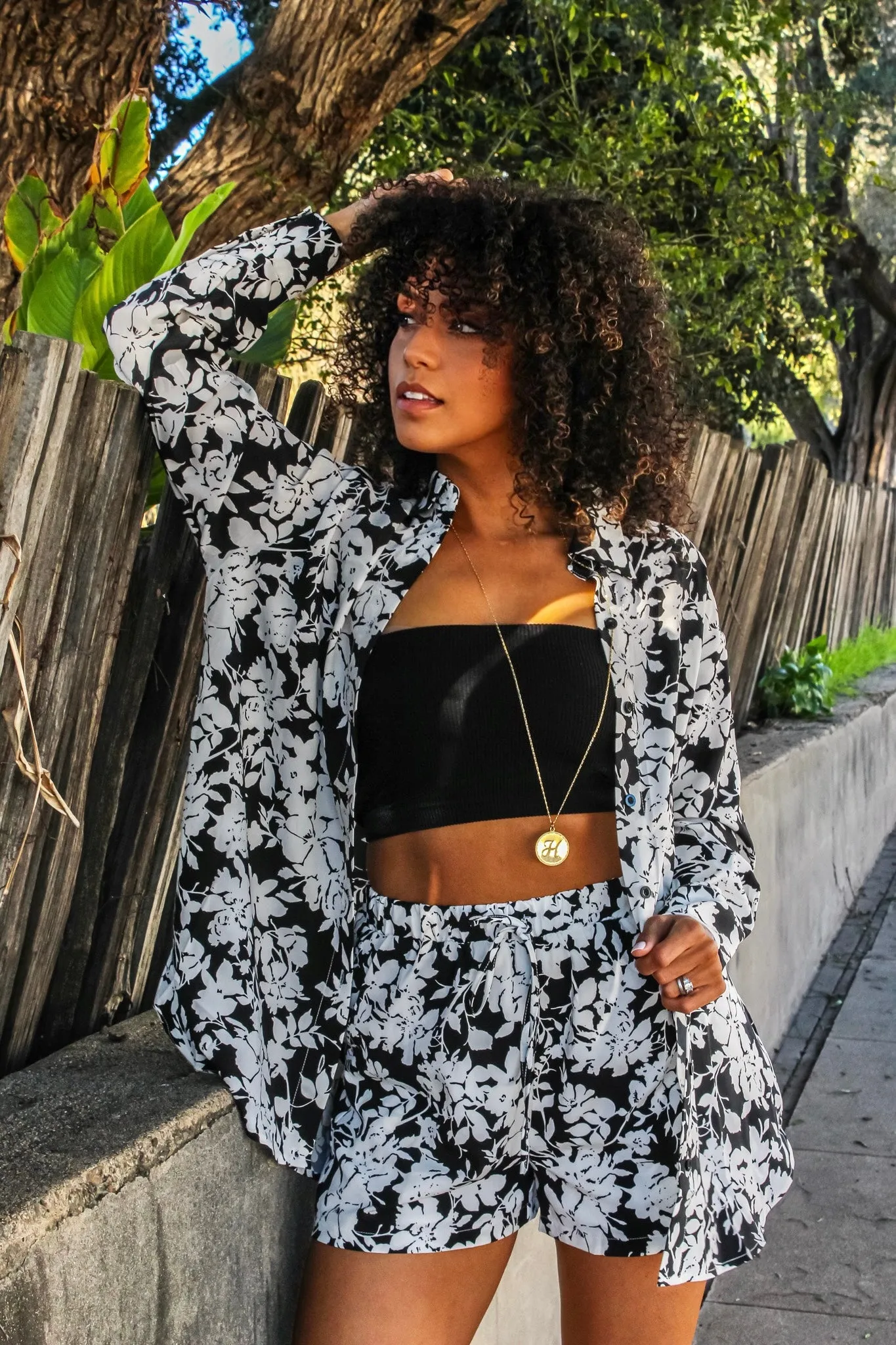 This and That Floral Set (Top Shorts) - Black/White
