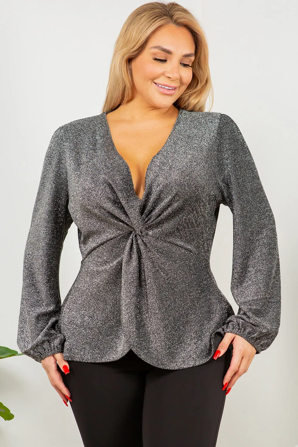 Twist Balloon Sleeve Blouse | Silver