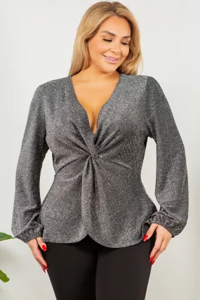 Twist Balloon Sleeve Blouse | Silver