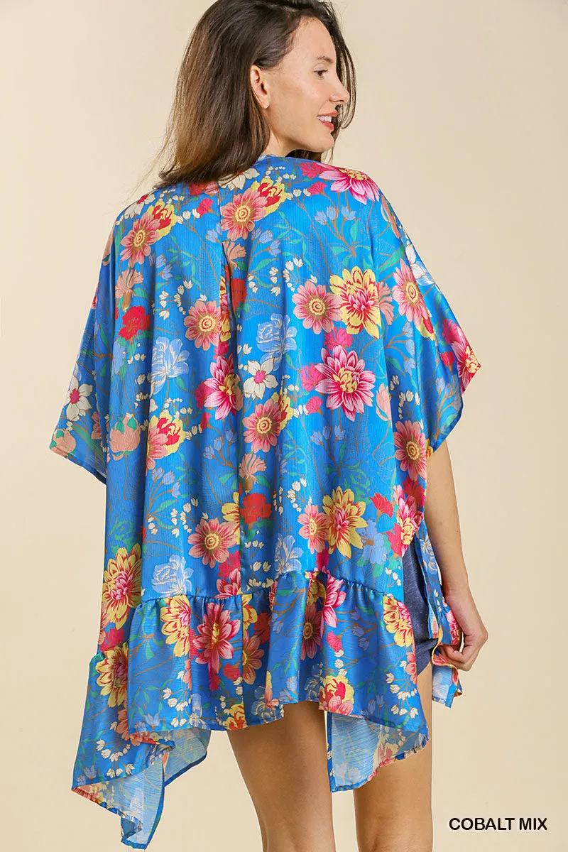 UMGEE FLORAL PRINT RUFFLE KIMONO