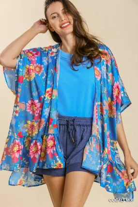 UMGEE FLORAL PRINT RUFFLE KIMONO