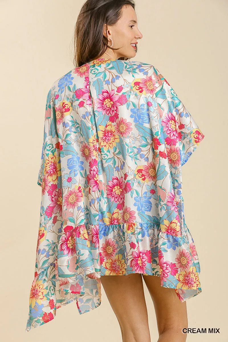 UMGEE FLORAL PRINT RUFFLE KIMONO