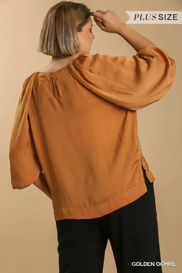 Umgee Washed Satin Balloon Sleeve Top