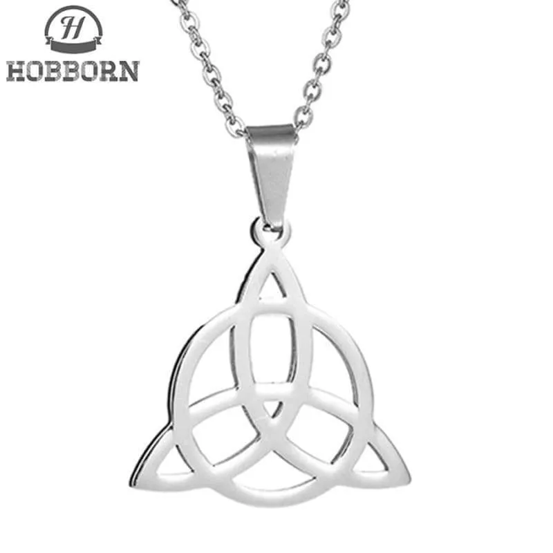 Viking Knot Pendant Necklaces Men Pendants Irish Viking Triquetra Symbol Necklace Amulet Charm Jewelry Gift (SCQG0037 50cm)