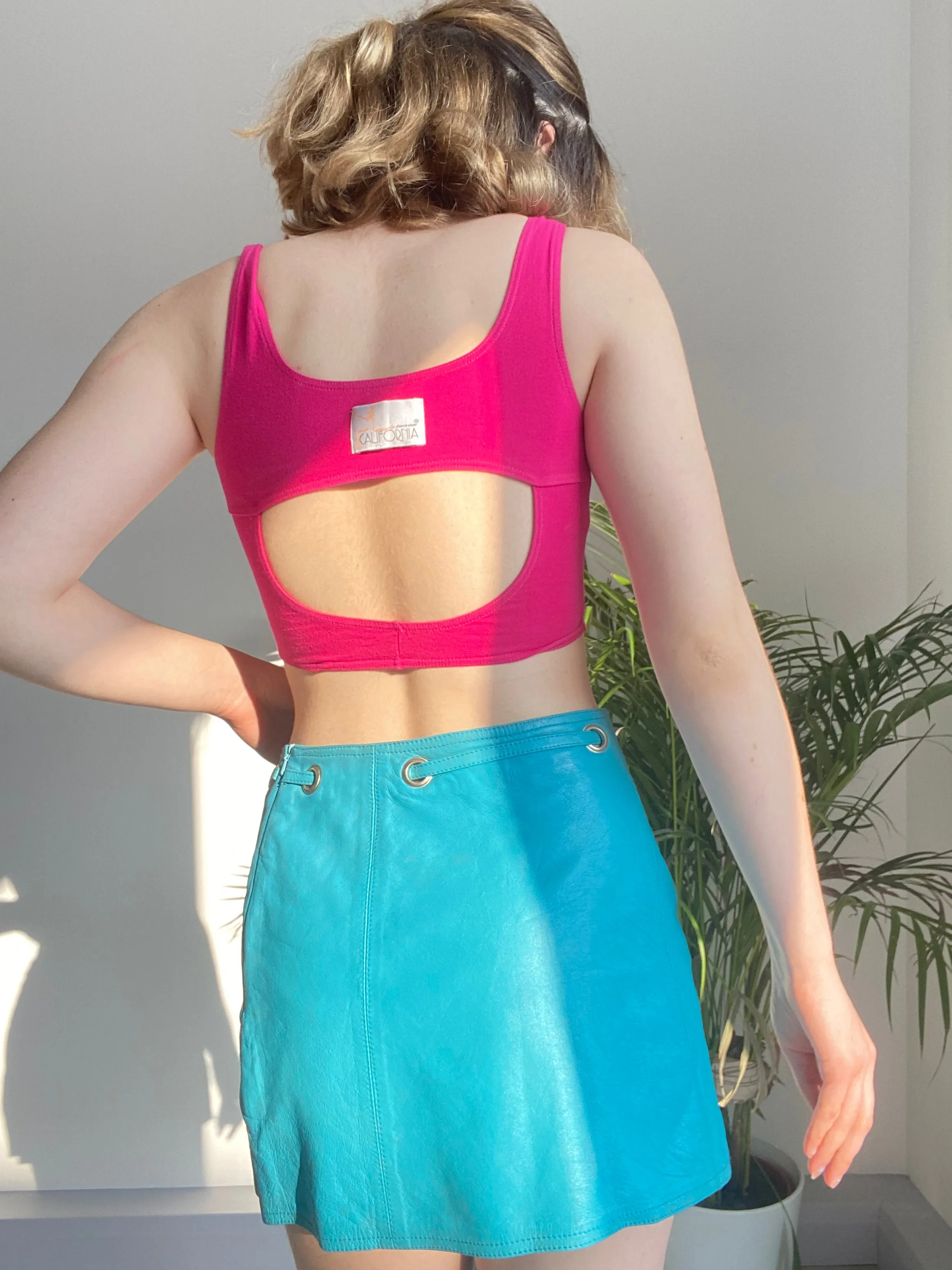 Vintage Blue Leather Skirt (S)