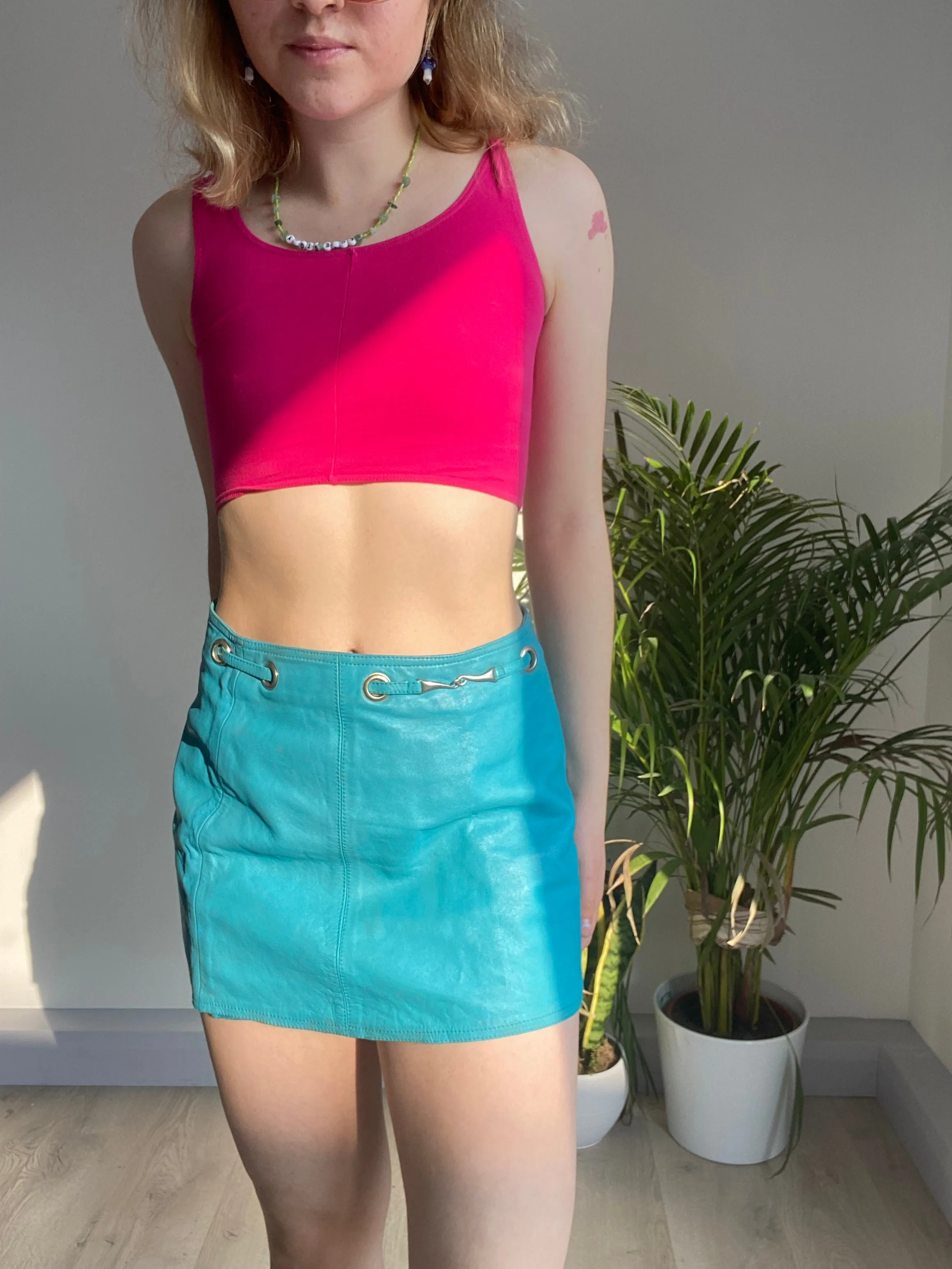 Vintage Blue Leather Skirt (S)
