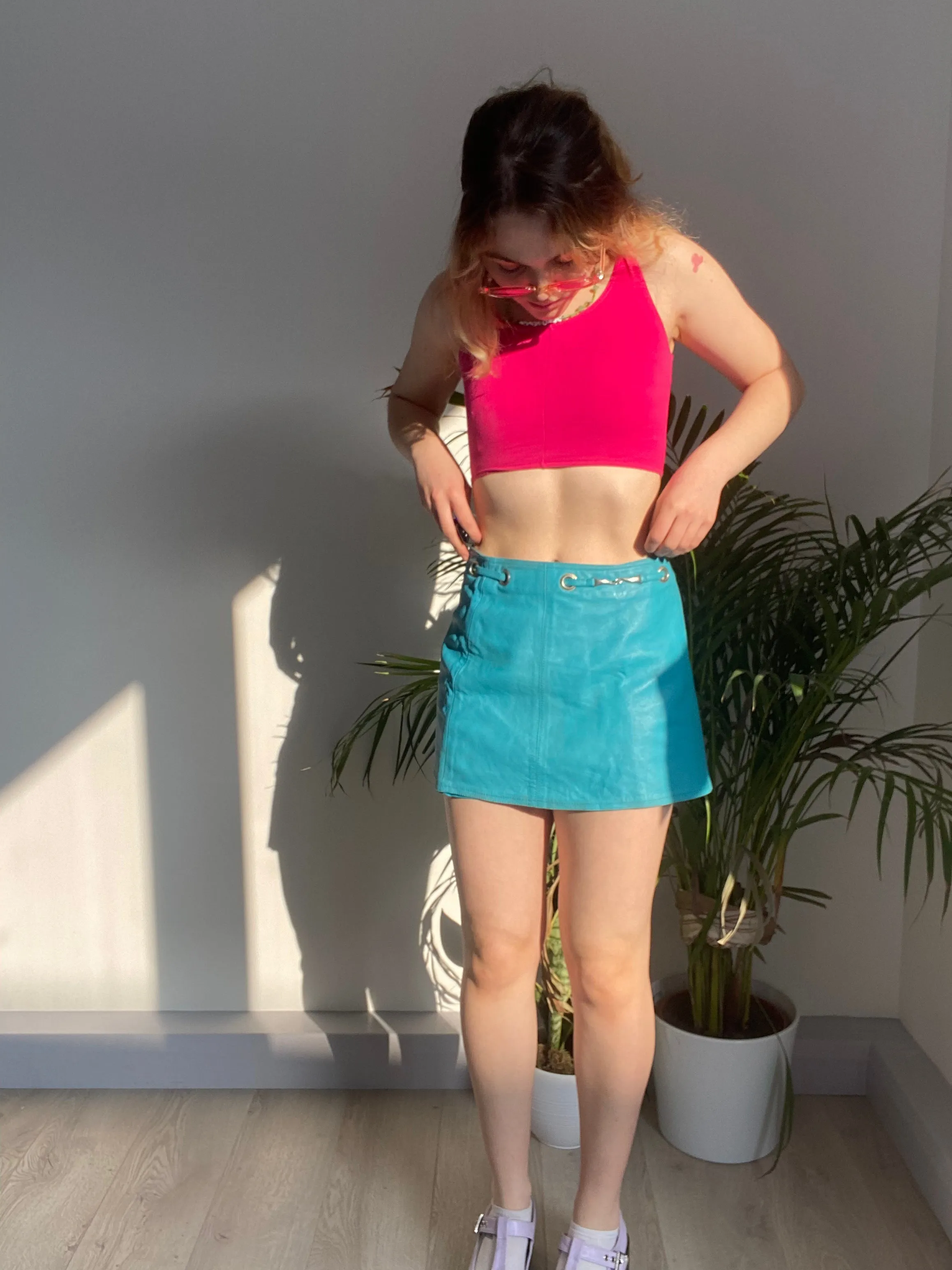 Vintage Blue Leather Skirt (S)