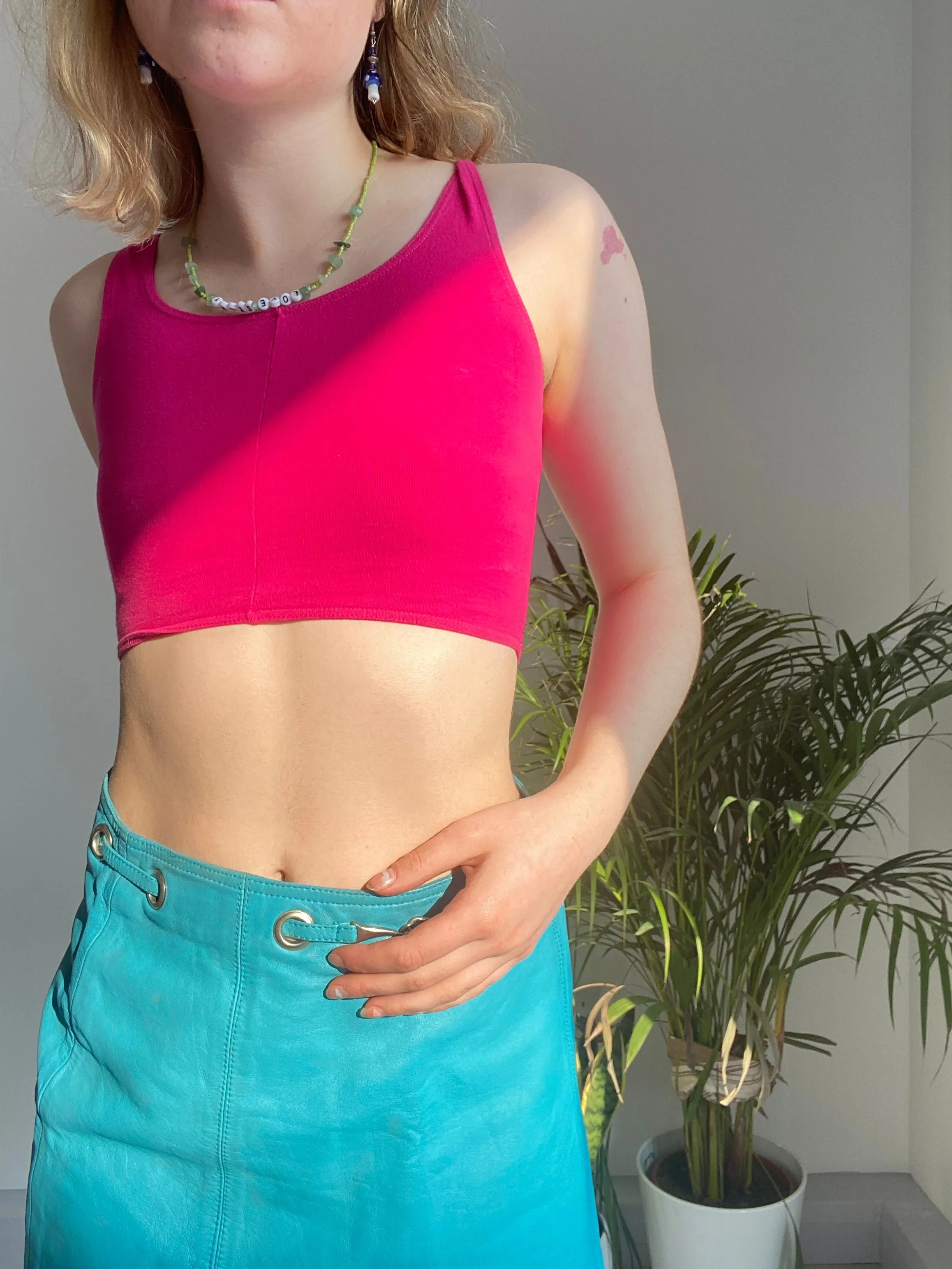 Vintage Blue Leather Skirt (S)