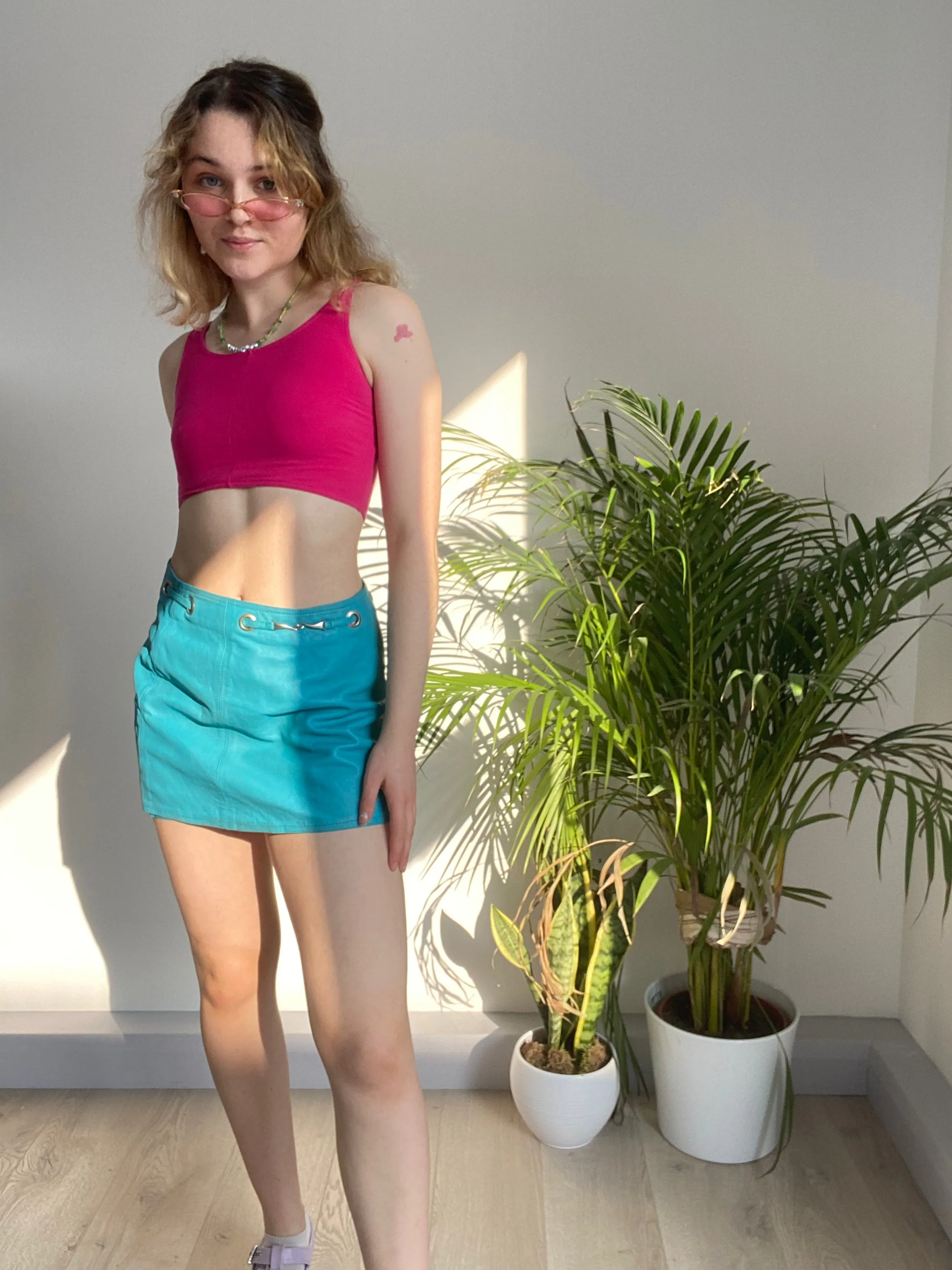 Vintage Blue Leather Skirt (S)