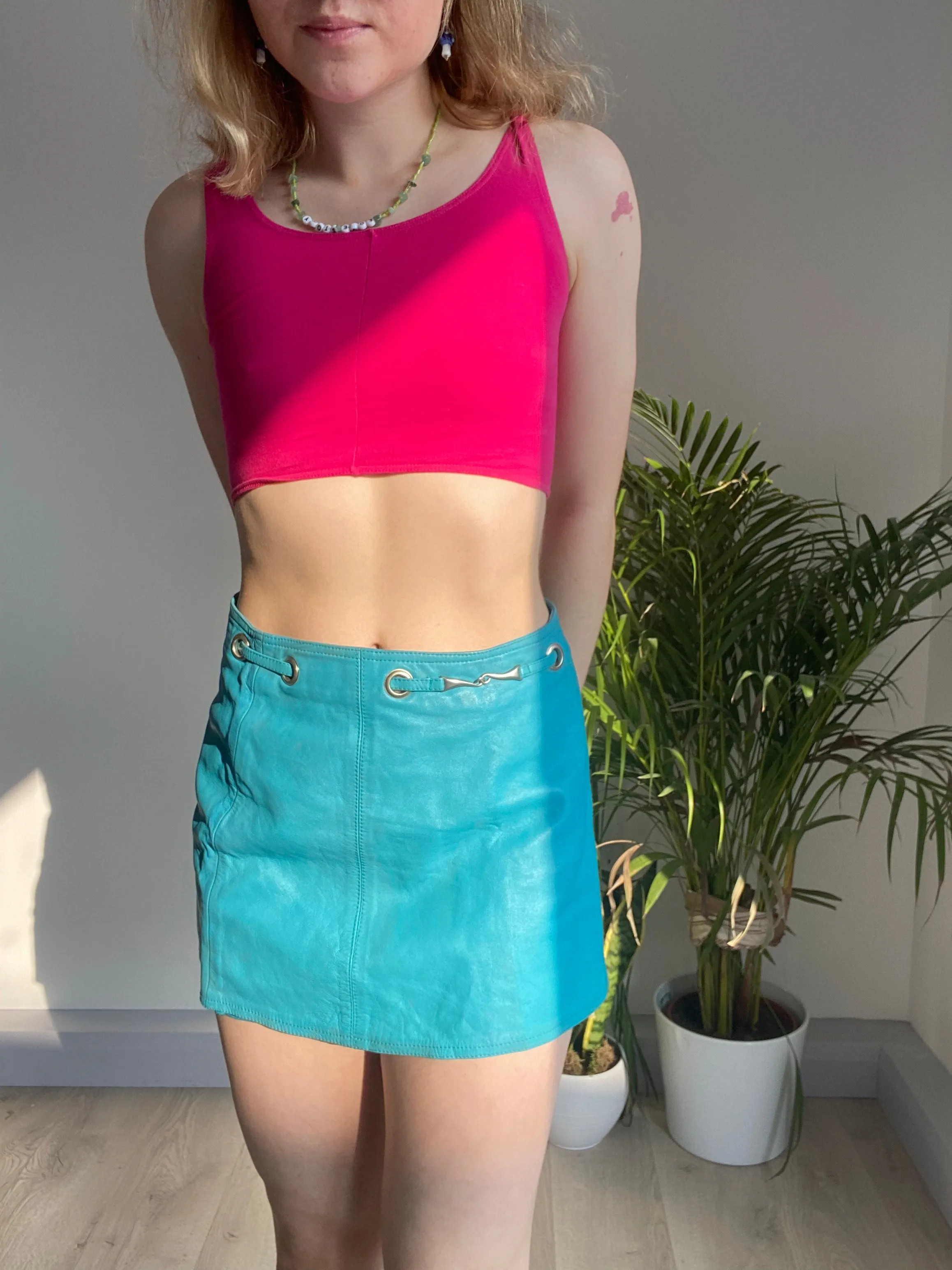 Vintage Blue Leather Skirt (S)