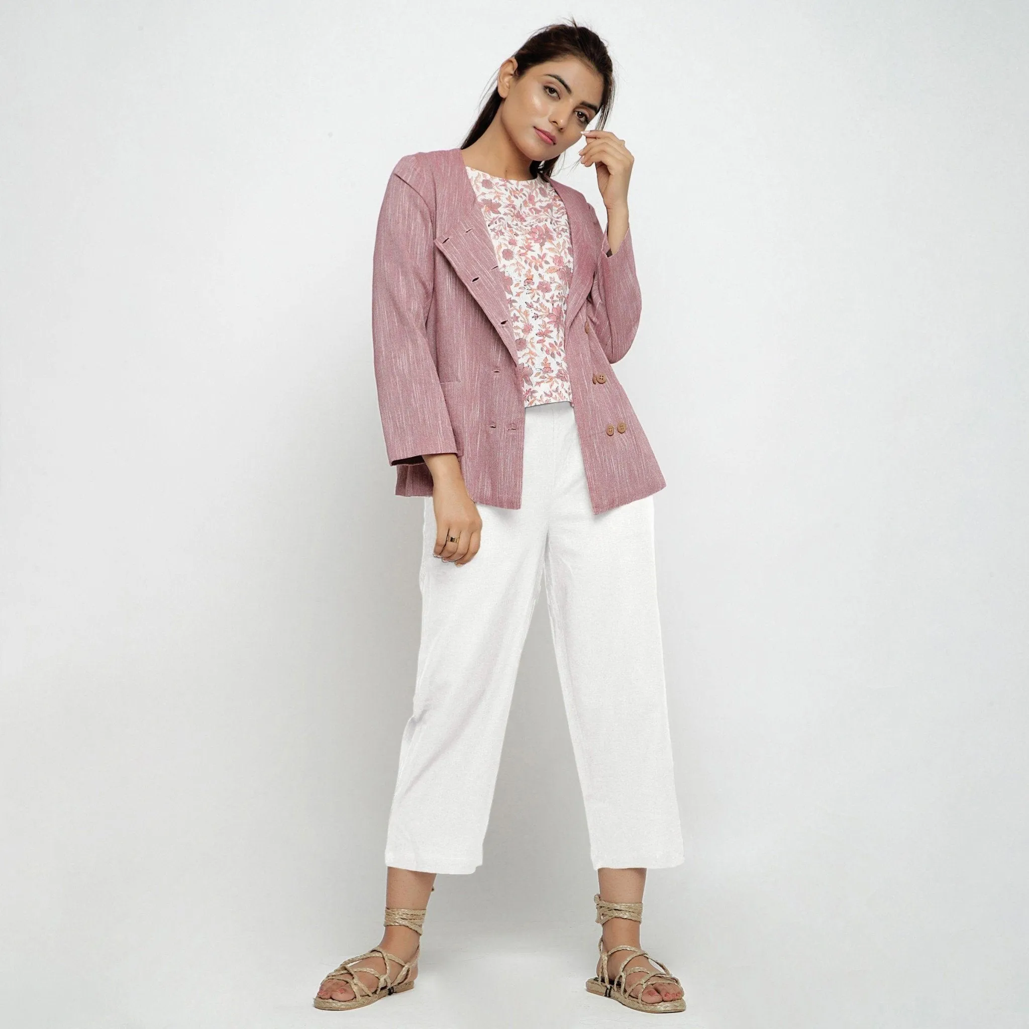 White Cotton Flax Elasticated Midi-Rise Culottes
