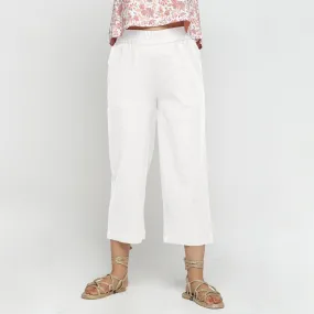 White Cotton Flax Elasticated Midi-Rise Culottes