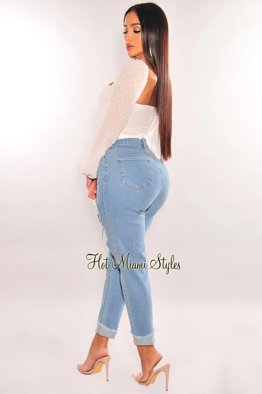 White O-Ring Cut Out Long Sleeve Wrap Around Crop Top