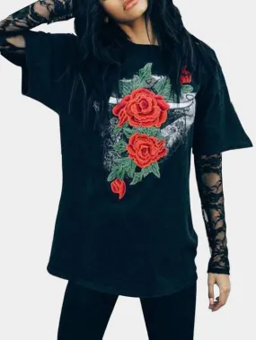 Wholesale Round Neck Embroidered Half Sleeve Black T-Shirts