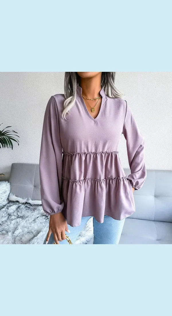 Women's Frill Trim Balloon Sleeve Baby doll Top