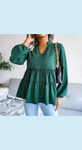 Women's Frill Trim Balloon Sleeve Baby doll Top