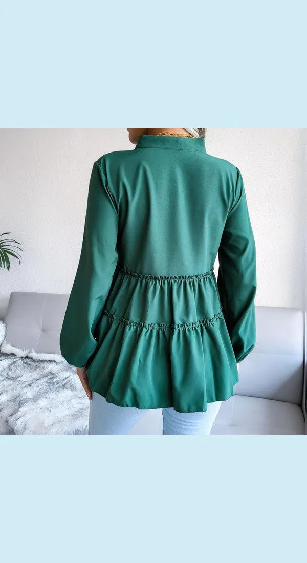 Women's Frill Trim Balloon Sleeve Baby doll Top