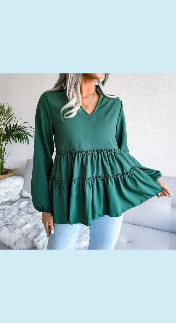 Women's Frill Trim Balloon Sleeve Baby doll Top