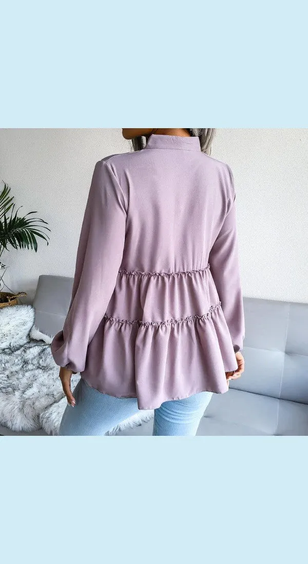 Women's Frill Trim Balloon Sleeve Baby doll Top