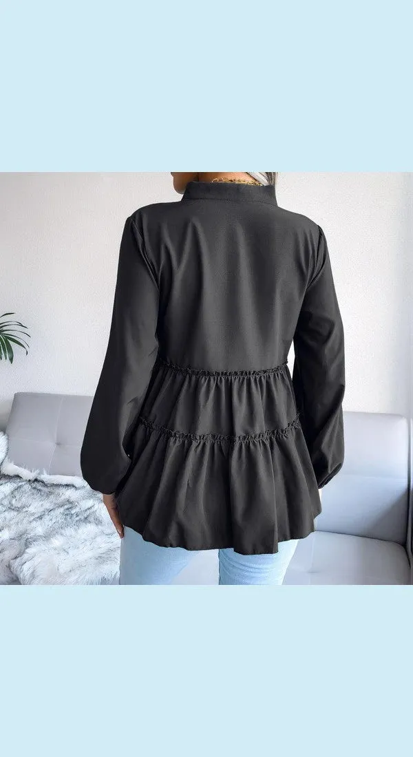 Women's Frill Trim Balloon Sleeve Baby doll Top