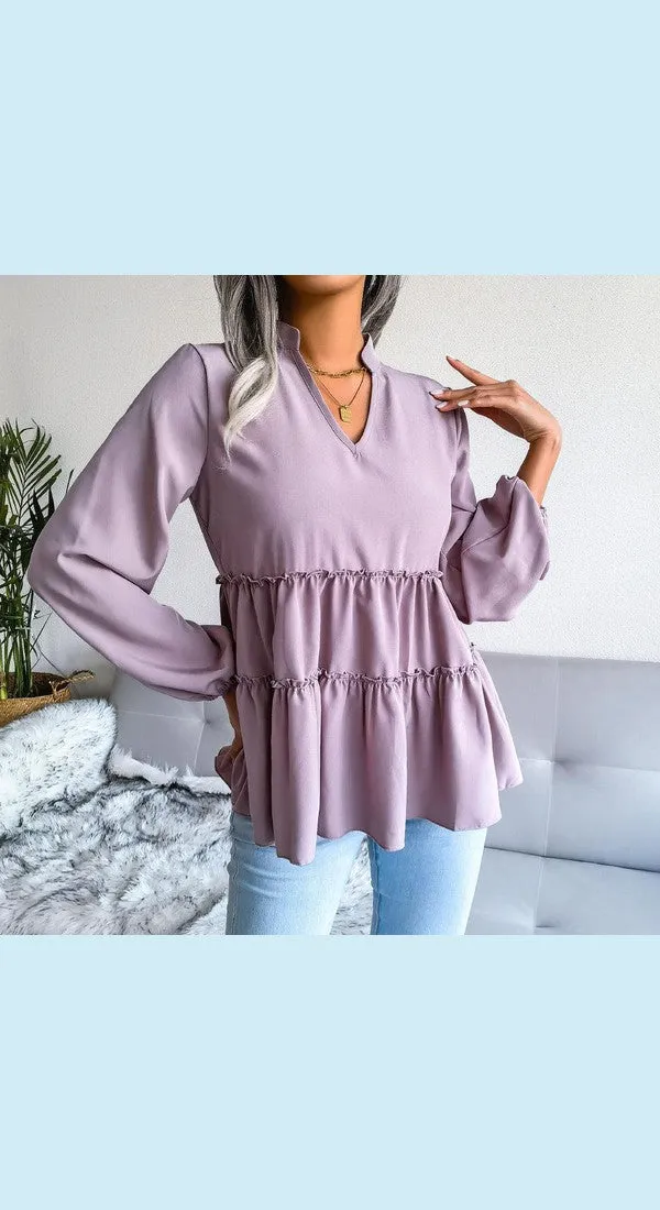 Women's Frill Trim Balloon Sleeve Baby doll Top
