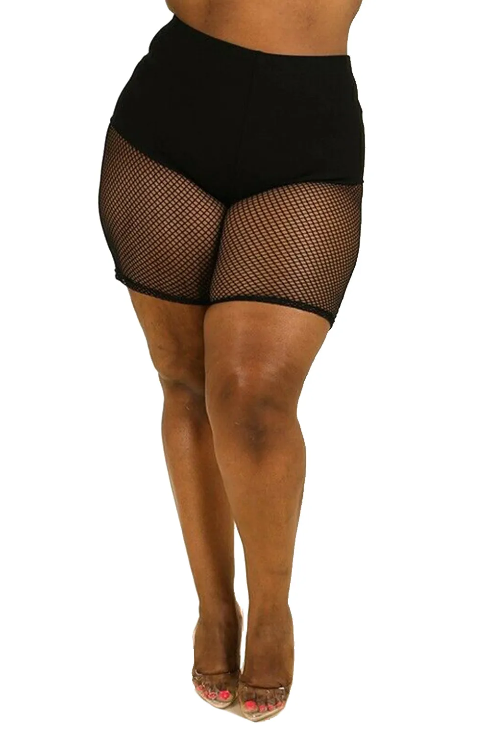 Womens Plus Mesh Biker Bermuda Fishnet Shorts