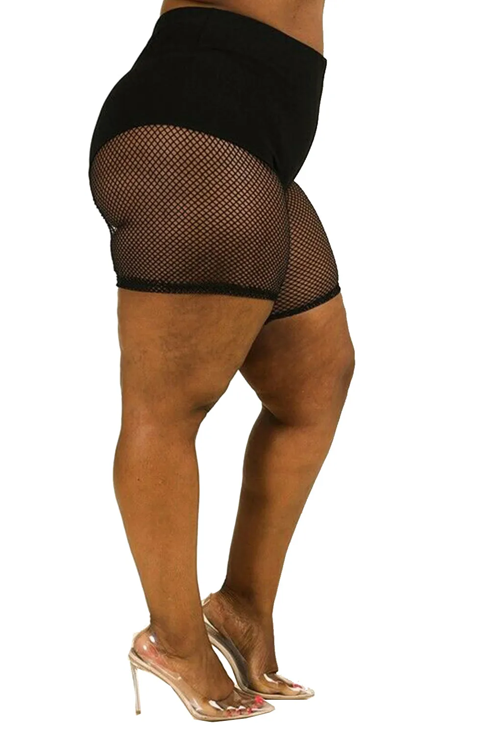 Womens Plus Mesh Biker Bermuda Fishnet Shorts