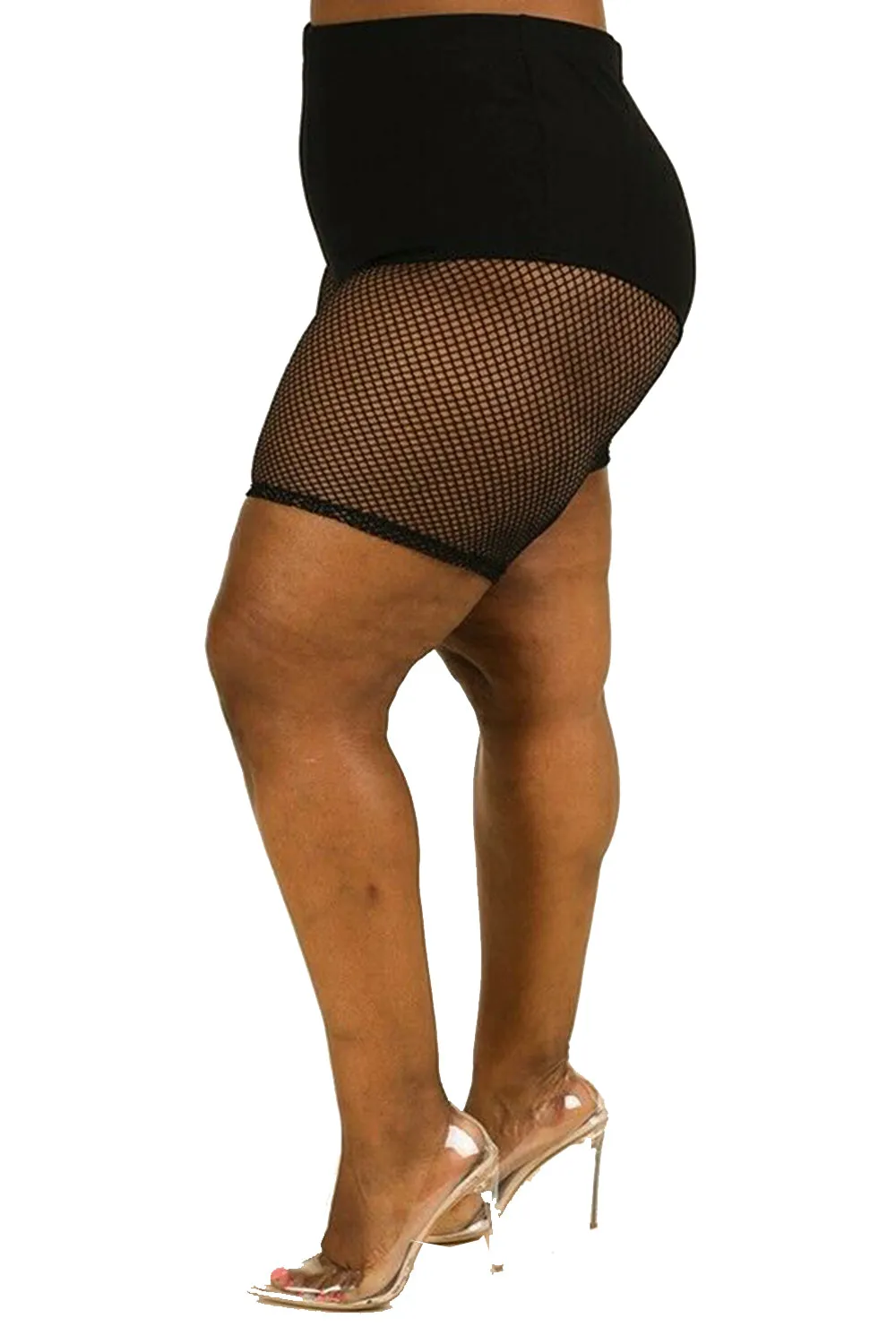 Womens Plus Mesh Biker Bermuda Fishnet Shorts