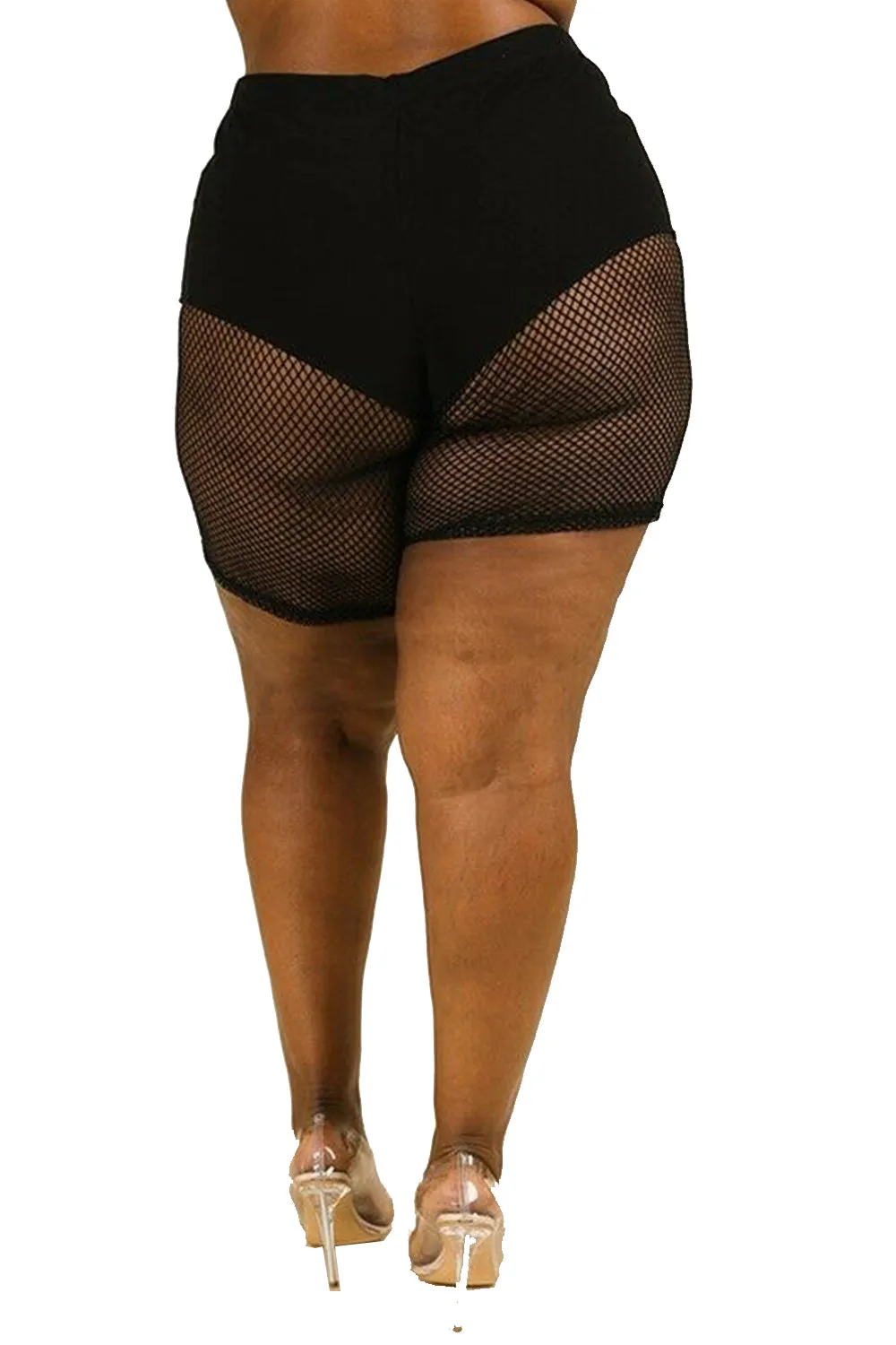 Womens Plus Mesh Biker Bermuda Fishnet Shorts