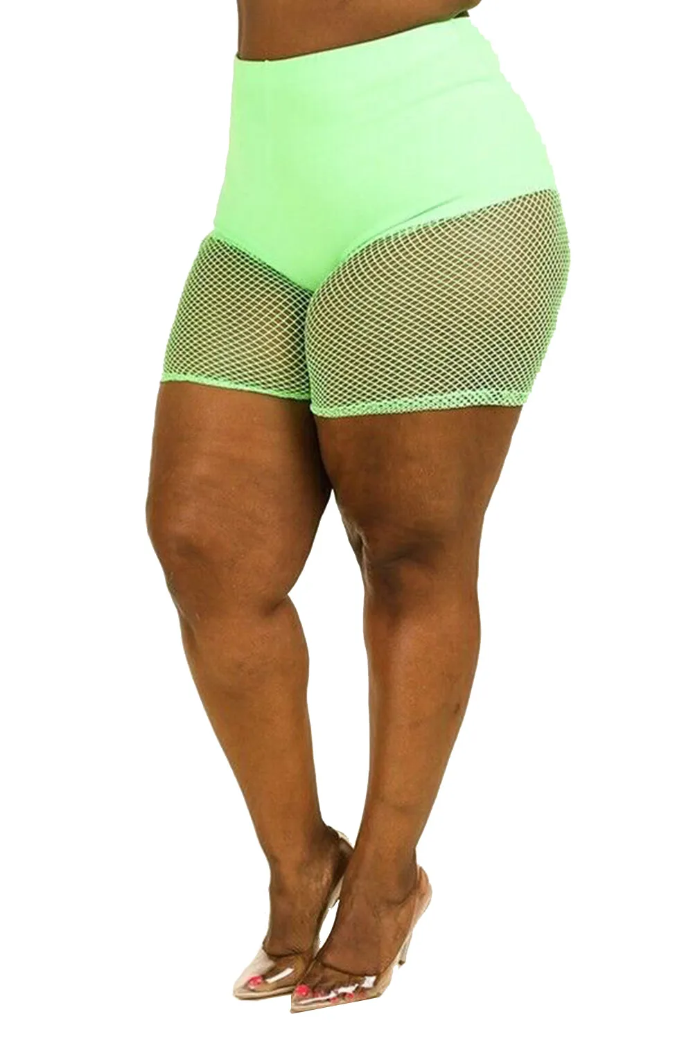 Womens Plus Mesh Biker Bermuda Fishnet Shorts