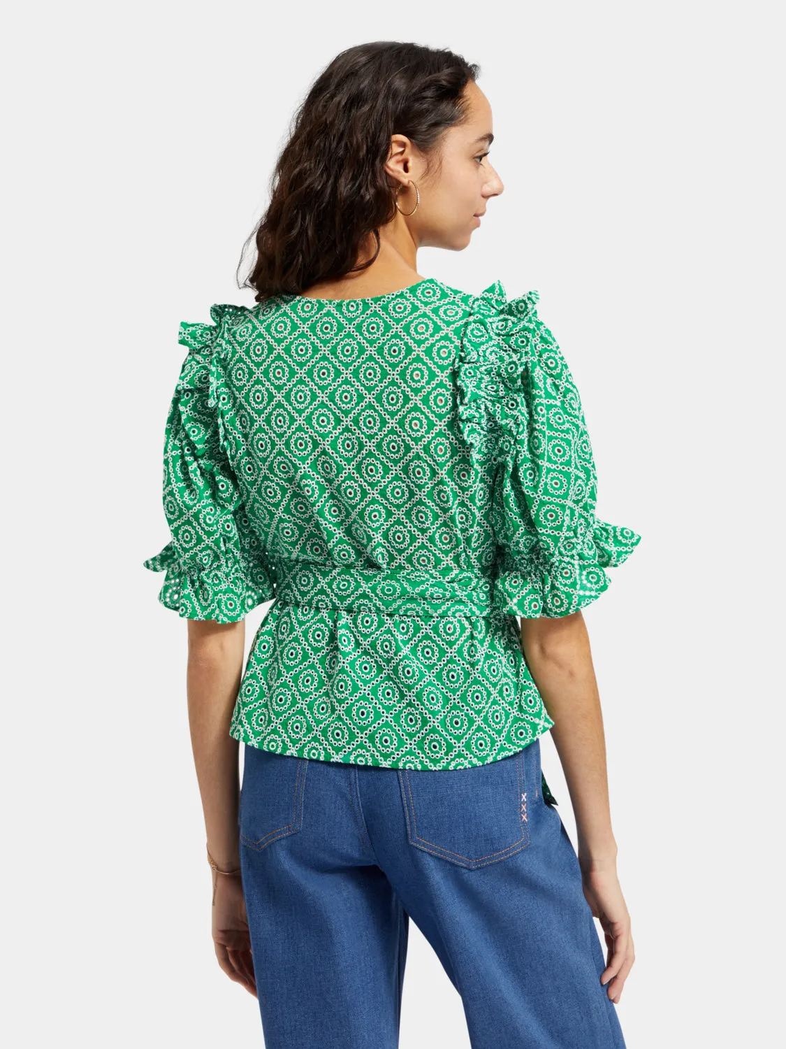 Wrap top with broderie anglaise