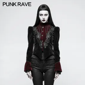 Y-769 Women Scissor-tail Velvet Short Gothic Jackets With black-red Rose Lace